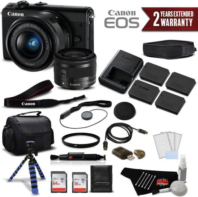 Main image of Canon EOS M100 Mirrorless Digital Camera with 15-45mm Lens (Black) 2209C011 International Version - Premium Bundle