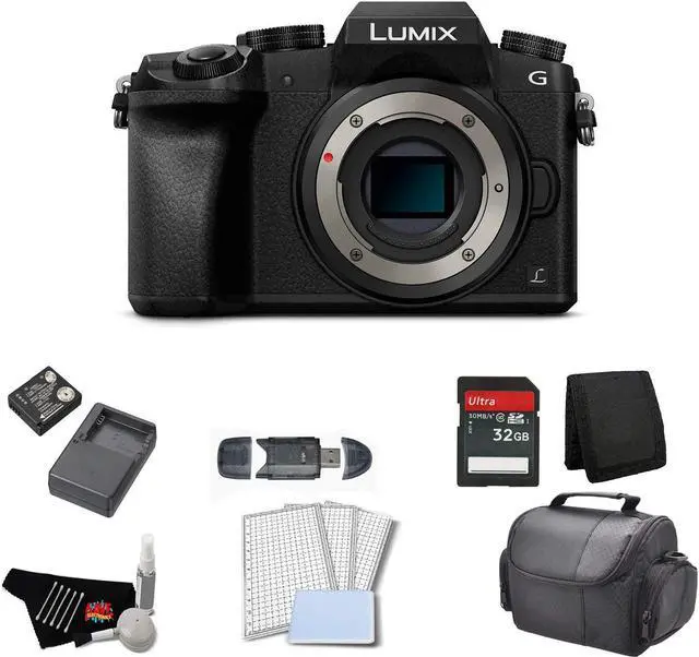 Main image of Panasonic Lumix DMC-G7 Mirrorless Micro Four Thirds Digital Camera (Body Only) Bundle with 32GB Memory Card + Replacemen