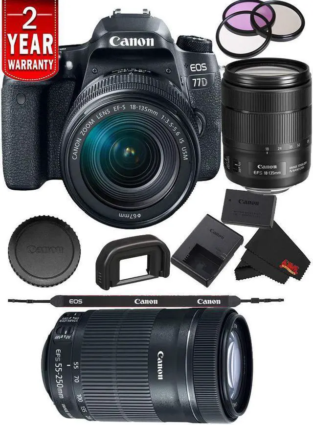 Main image of Canon EOS 77D DSLR Digital Camera 18-135mm Lens International Model Bundle + Canon 55-250 STM Lens