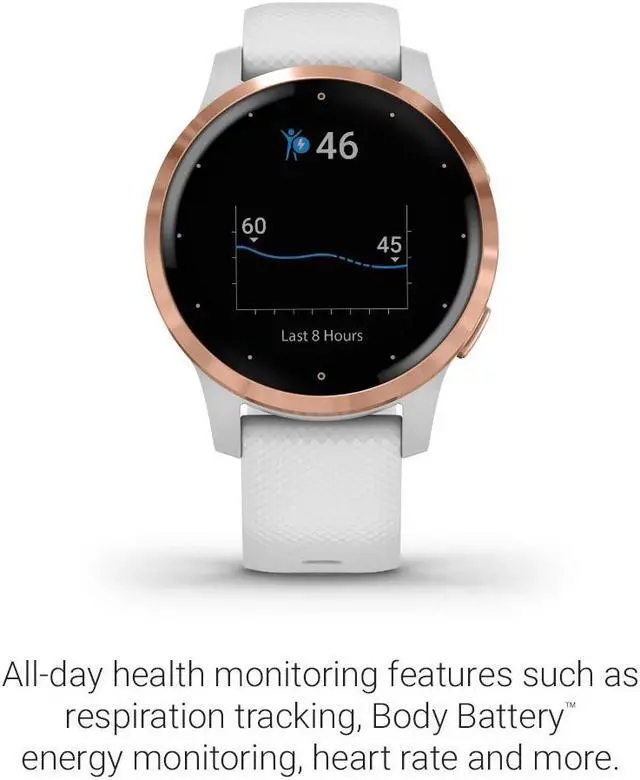 Alt view image 8 of 20 - Garmin vivoactive 4S Smartwatch (40mm, Rose Gold Stainless Steel Bezel/White Case, Silicone Band)