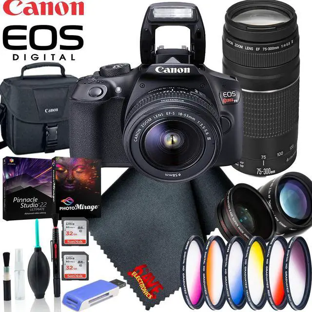 Main image of Canon EOS Rebel T6 18-55 DC III Kit + Canon EF 75-300 4.0-5.6 III + Corel Pinnacle Studio + 2X SanDisk 32GB + More