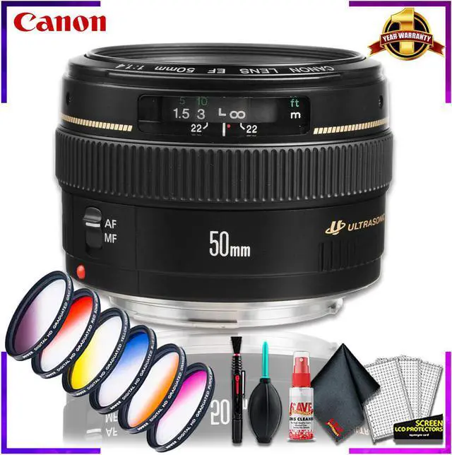 Main image of Canon EF 50 1.4 USM 58MM Lens (International Model) + Vivitar Graduated Color Filter Kit + Cleaning Kit