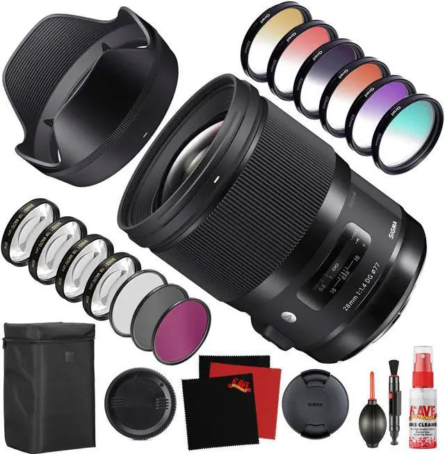Main image of Sigma 28mm f/1.4 DG HSM Art Lens for Sony E (441965) with FLD Filter, CPL Filter, UV Filter - Color Graduated Filter Kit