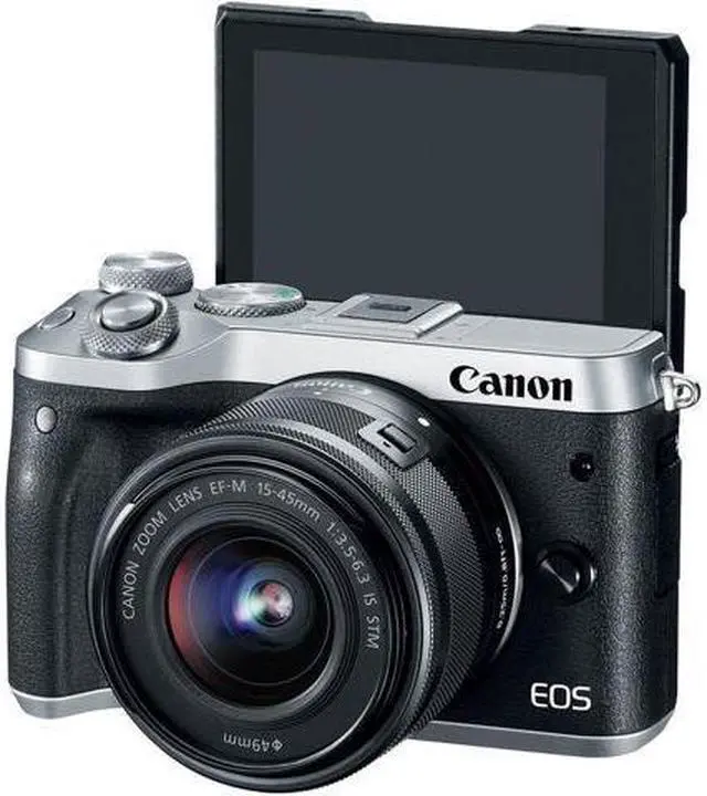 Alt view image 3 of 3 - Canon EOS M6 Mirrorless Digital Camera with 15-45mm Lens (Intl Model) (Silver) (1725C011) W/ Bag, Extra Battery, LED Light, Mic, Filters, Tripod, Monitor and More - Professional Bundle
