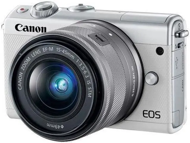 Alt view image 2 of 4 - Canon EOS M100 Mirrorless Digital Camera (White) with 15-45mm Lens + Flash + UV FLD CPL Filter Kit + Wide Angle & Telephoto Lens + Camera Case + Tripod + Card Reader - International Version