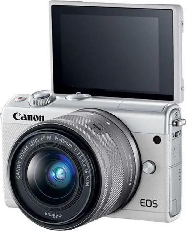 Alt view image 3 of 4 - Canon EOS M100 Mirrorless Digital Camera (White) with 15-45mm Lens + Flash + UV FLD CPL Filter Kit + Wide Angle & Telephoto Lens + Camera Case + Tripod + Card Reader - International Version