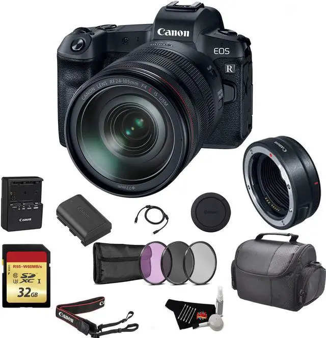 Alt view image 2 of 6 - Canon EOS R Mirrorless Digital Camera w/ 24-105mm Lens & Mount Adapter EF-EOS R Kit (Int'l Model) Bundle w/ 32GB Memory Card + UV Filter Kit & more