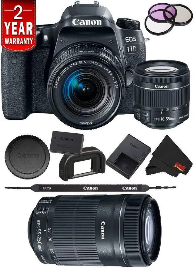 Main image of Canon EOS 77D DSLR Digital Camera 18-55mm Lens International Model Bundle + Canon 55-250 STM Lens
