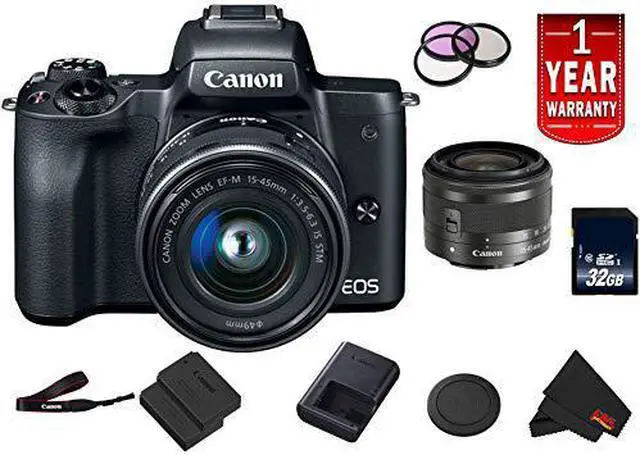 Alt view image 2 of 2 - Canon EOS M50 Mirrorless Digital Camera International Model w/ 15-45 is STM Lens (Black) Bundle