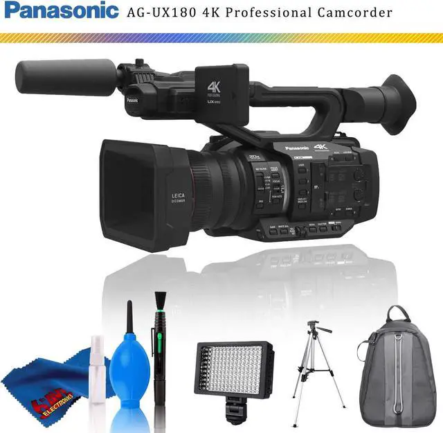 Main image of Panasonic AG-UX180 4K Premium Professional Camcorder + Backpack + LED Light + Tripod + Cleaning Kit