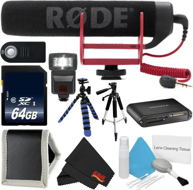 Alt view image 2 of 5 - Rode VideoMic GO VIDEOMIC-GO + 64GB Memory Card + Flexible Tripod with Gripping Rubber Legs + Full Size Tripod + Deluxe