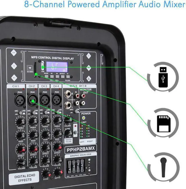 Alt view image 3 of 11 - Pyle PA Speaker DJ Mixer Bundle - 300 W Portable Wireless Bluetooth Sound System