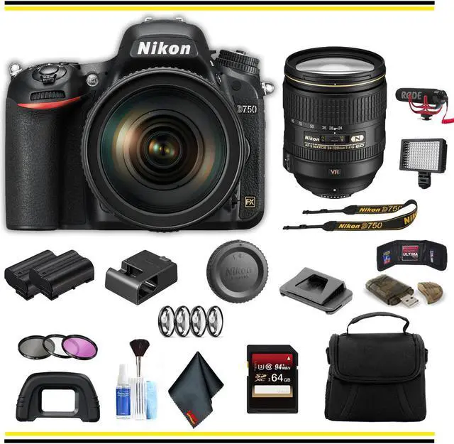 Alt view image 5 of 5 - Nikon D750 DSLR Camera with 24-120mm Lens Advanced Bundle W/ Bag, Extra Battery, LED Light, Mic, Filters and More - (Intl Model)