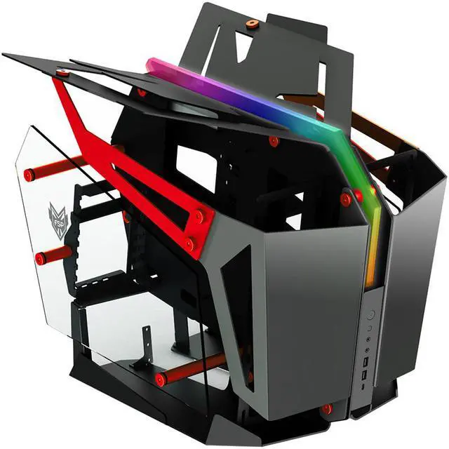 Alt view image 5 of 5 - FSP Gaming / Streaming Case EATX / ATX / Mini- ITX, Dual-System, Open Frame PC Computer with 2 Tempered Glass Panels, Aluminum Case, & ARGB Center Light Bar (CMT710R)