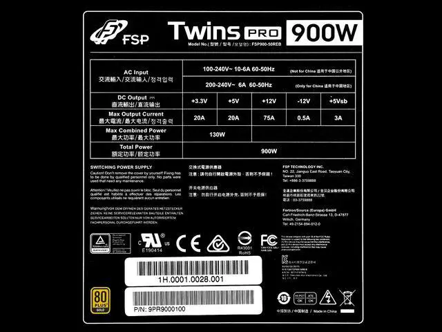 Alt view image 5 of 6 - FSP Twins Pro ATX PS2 1+1 Dual Module 900W 80 PLUS GOLD Hot-swappable Redundant Digital Power Supply with Guardian Monitor Software (Twins Pro 900)