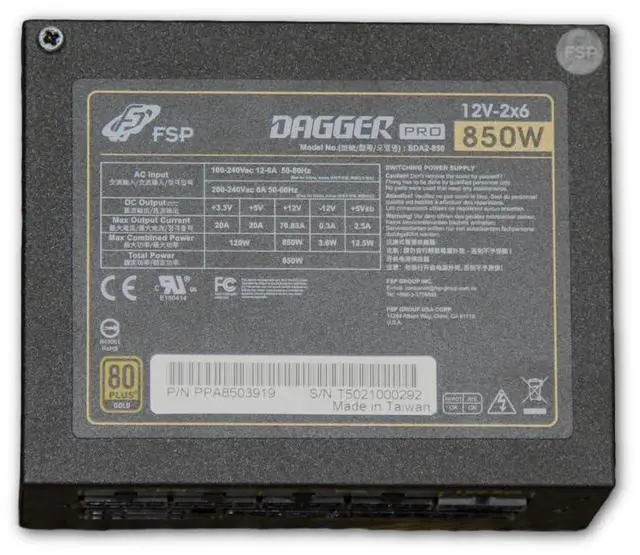 Alt view image 5 of 7 - FSP Dagger Pro SFX Power Supply, 80 Plus Gold, ATX 3.1 PCIe 5.1, Full Modular (SDA2-850-Gen5)