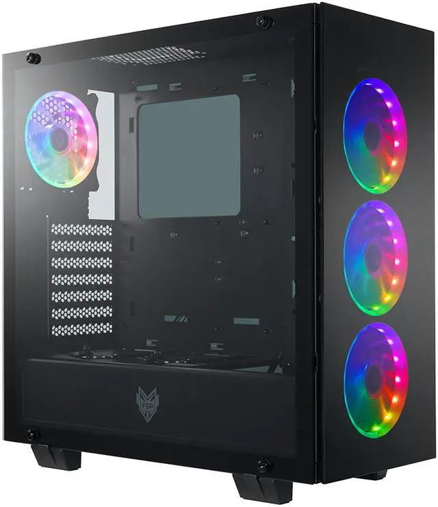 Alt view image 5 of 6 - FSP ATX Mid Tower PC Computer Gaming Case with 3 Translucent Tempered Glass Panels and 4 ARGB Fans (CMT510 Plus)