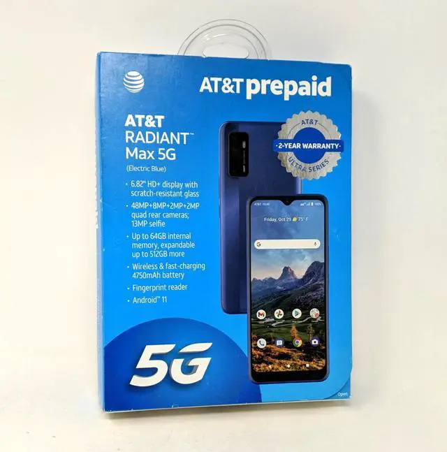 Alt view image 3 of 7 - AT&T Radiant Max 5G 64GB EA211001 4GB RAM 6.8 in LTE Prepaid Phone - Electric Blue