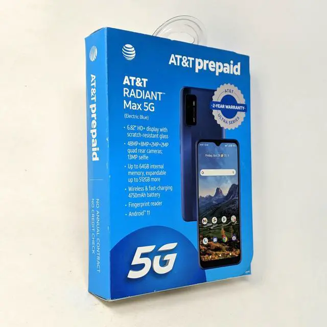 Alt view image 5 of 7 - AT&T Radiant Max 5G 64GB EA211001 4GB RAM 6.8 in LTE Prepaid Phone - Electric Blue