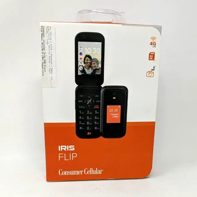 Alt view image 3 of 7 - Consumer Cellular Iris 4G LTE 8GB 3.2 in 1GB RAM Flip Phone - Black
