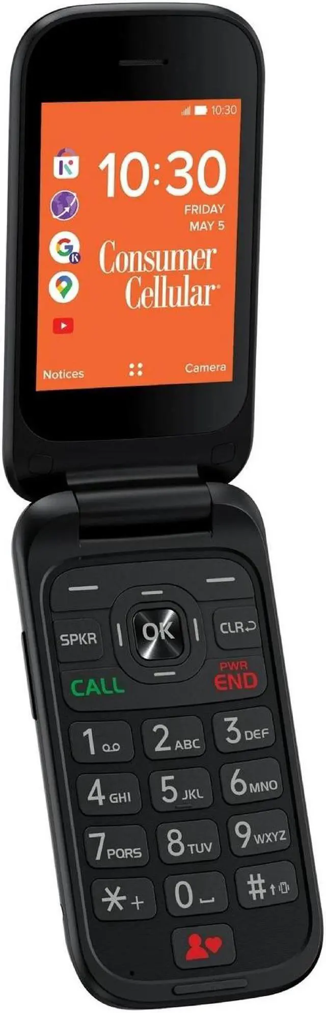 Alt view image 7 of 7 - Consumer Cellular Iris 4G LTE 8GB 3.2 in 1GB RAM Flip Phone - Black