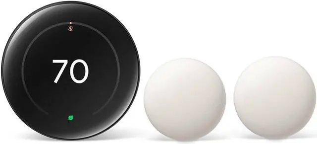 Main image of Google Nest Learning Thermostat GA05557-US (4th Gen) With 2 Pack Nest Temperature Sensor (2nd Gen) - Polished Obsidian