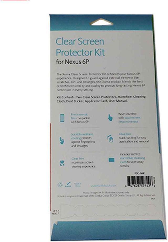 Alt view image 3 of 4 - XUMA - Clear Screen Protector Kit for Nexus 6P - 2 pack