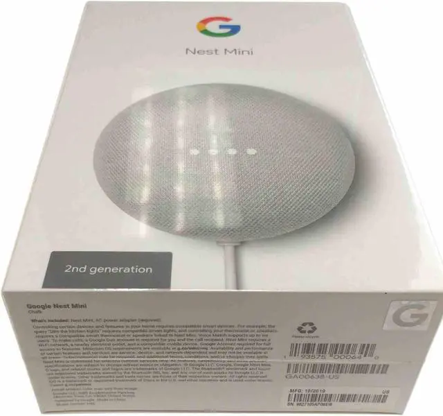 Alt view image 20 of 20 - Google Nest Mini 2nd Generation Smart Speaker, Chalk GA00638-US