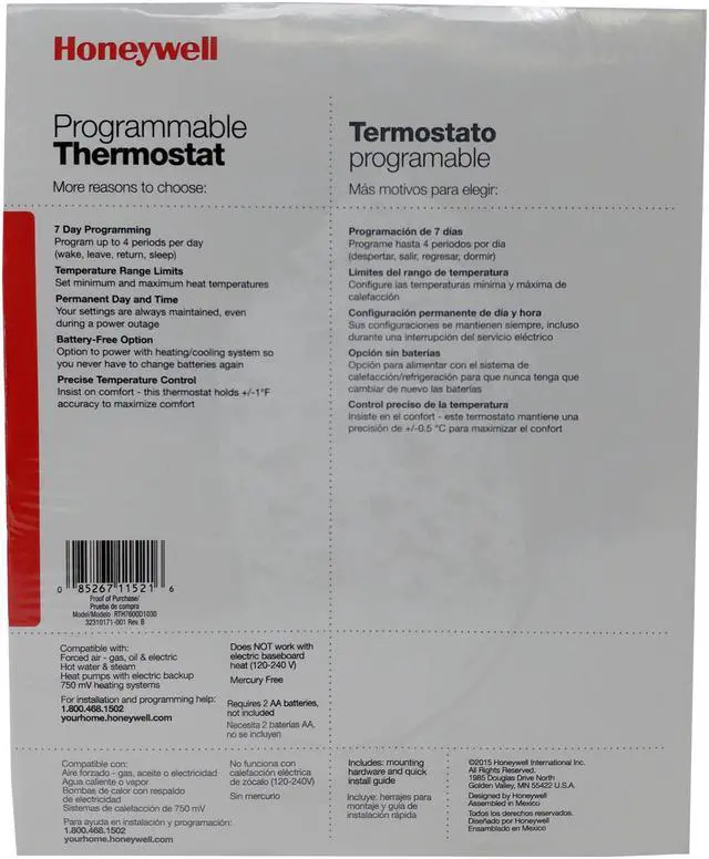 Alt view image 8 of 10 - Honeywell Home RTH7600D 7-Day Programmable Touchscreen LCD Screen Thermostat Small - White
