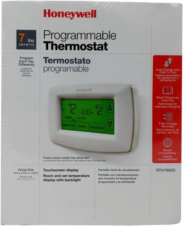 Alt view image 6 of 10 - Honeywell Home RTH7600D 7-Day Programmable Touchscreen LCD Screen Thermostat Small - White