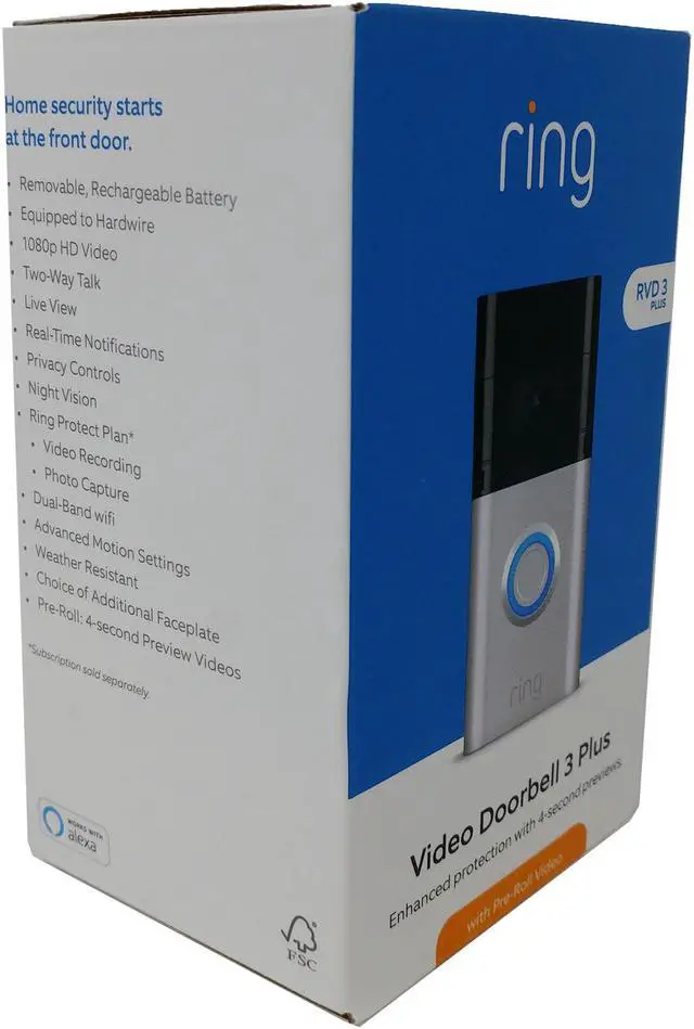 Alt view image 5 of 9 - Ring Video Doorbell 3 Plus - Satin Nickel  8VR1S9-0EN0