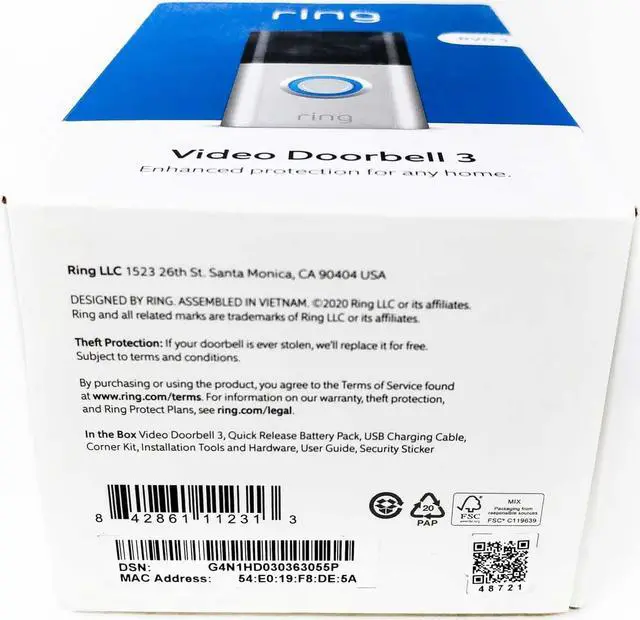 Alt view image 7 of 20 - Ring Video Doorbell 3 8VRSLZ-0EN0 1080p HD Wi-Fi Video 2-way Talk