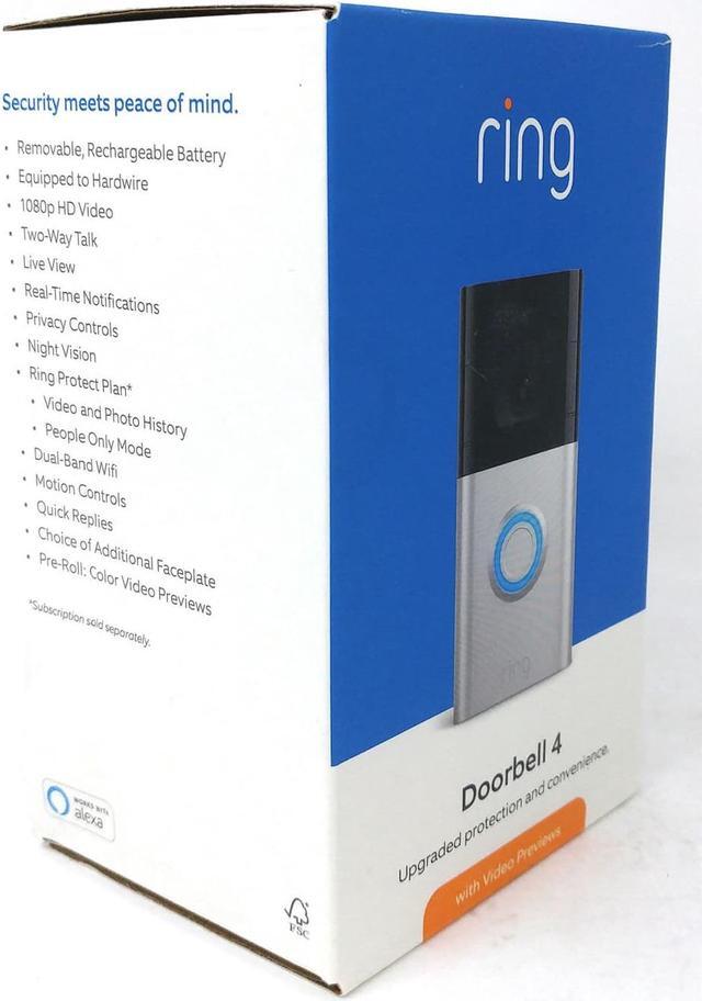 Alt view image 17 of 20 - Ring 53-026135 1080p Video Doorbell 4 - Cloud Storage - Water Resistant - Wi-Fi - 2-Way Audio - Alexa - USB - Satin Nickel