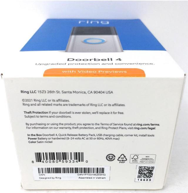 Alt view image 7 of 20 - Ring 53-026135 1080p Video Doorbell 4 - Cloud Storage - Water Resistant - Wi-Fi - 2-Way Audio - Alexa - USB - Satin Nickel