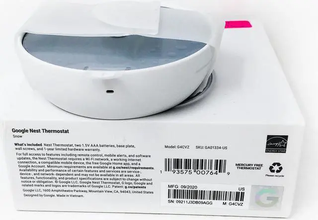 Alt view image 4 of 5 - Google Nest GA01334-US Programmable Smart Wi-Fi Thermostat for Home - Snow - Like New