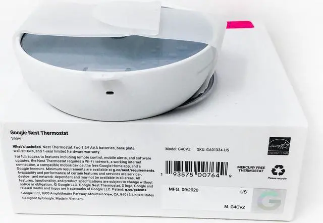 Alt view image 5 of 5 - Google Nest GA01334-US Programmable Smart Wi-Fi Thermostat for Home - Snow - Like New