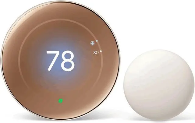 Main image of Google Nest Learning Thermostat GA05171-US (4th Gen) with Temperature Sensor (2nd Gen) - Polished Gold