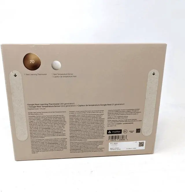 Alt view image 4 of 12 - Google Nest Learning Thermostat GA05171-US (4th Gen) with Temperature Sensor (2nd Gen) - Polished Gold