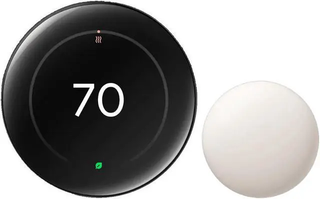 Main image of Google Nest Learning Thermostat GA05169-US (4th Gen) with Temperature Sensor (2nd Gen) - Polished Obsidian