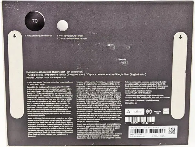 Alt view image 5 of 12 - Google Nest Learning Thermostat GA05169-US (4th Gen) with Temperature Sensor (2nd Gen) - Polished Obsidian