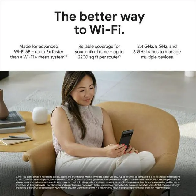 Alt view image 4 of 5 - Google Nest Wifi Pro 6e AXE5400 Mesh Router GA03030-US - Snow - Open Box