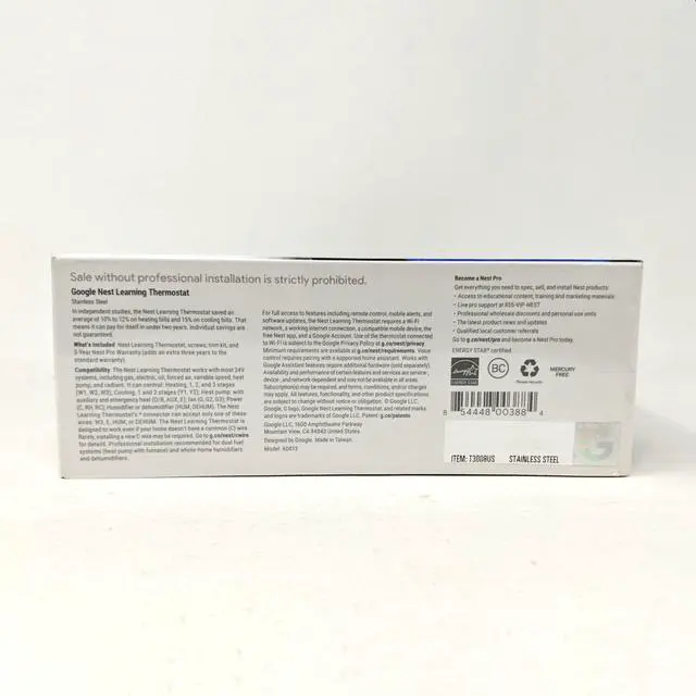 Alt view image 5 of 6 - Nest T3008US Learning Pro Edition 3rd Generation Thermostat - Stainless Steel