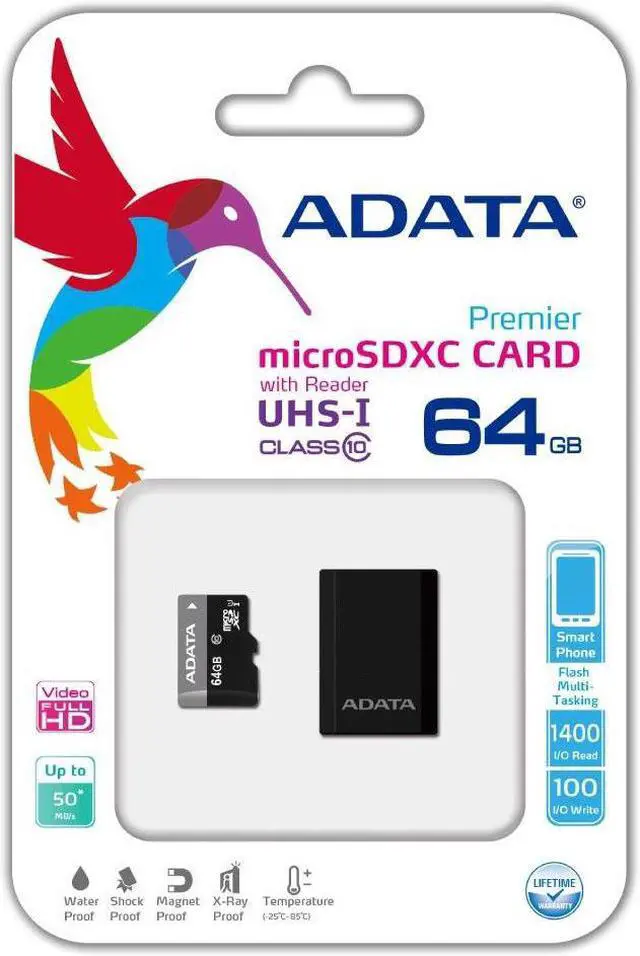 Alt view image 5 of 20 - ADATA AUSDX64GUICL10-RA1 Premier 64 GB micro SDHC/SDXC UHS-I U1 Memory Card with One Adapter