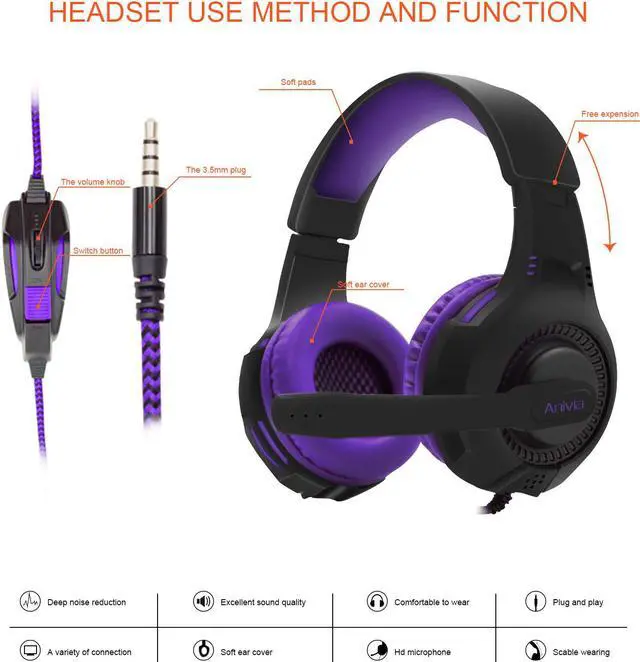 Alt view image 4 of 7 - AH68 Wired icrophone Gaming Headset, Soft and Comfortable Leather, Stereo Surround,Over Ear Gaming Headset for PC/MAC / PS4