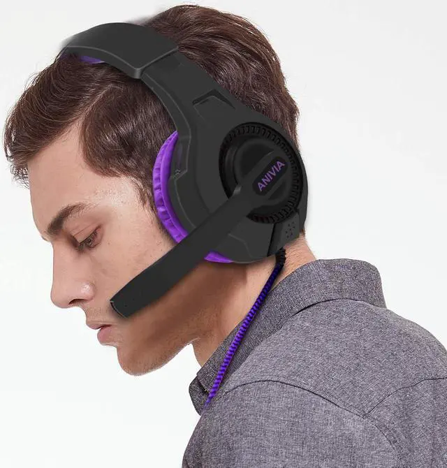Alt view image 5 of 7 - AH68 Wired icrophone Gaming Headset, Soft and Comfortable Leather, Stereo Surround,Over Ear Gaming Headset for PC/MAC / PS4