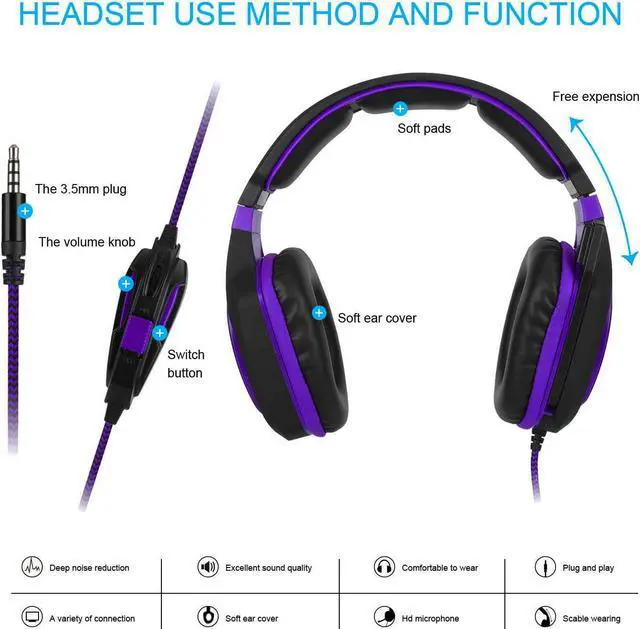 Alt view image 5 of 14 - Anivia AH28 3.5mm Wired Gaming Headset with Microphone,Noise Isolating Volume Control for Pc/Mac/Ps4/Phone