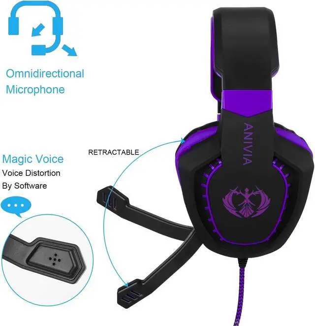 Alt view image 4 of 14 - Anivia AH28 3.5mm Wired Gaming Headset with Microphone,Noise Isolating Volume Control for Pc/Mac/Ps4/Phone