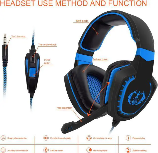 Alt view image 4 of 12 - PS4 Stereo Headphones, PC Wired Gaming Headset with Mic for Computers, PlayStation 4, Xbox One, Android, iOS, Laptop, Smartphone, Tablet