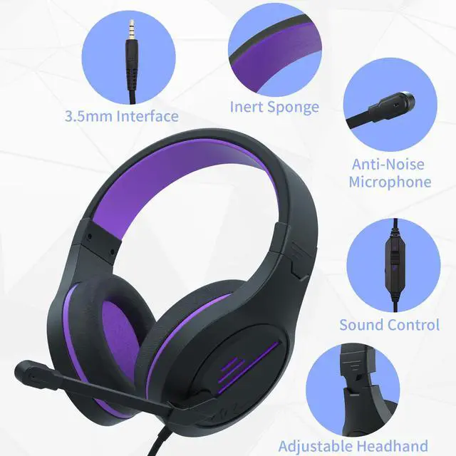 Alt view image 3 of 13 - Gaming Headset, Stereo Gaming Headphone with Microphone Vibration for Laptop, PC, Computer(Black Purple)