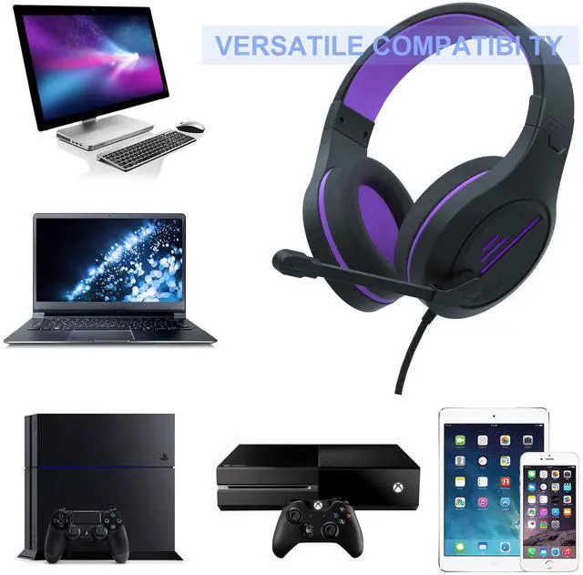 Alt view image 4 of 13 - Gaming Headset, Stereo Gaming Headphone with Microphone Vibration for Laptop, PC, Computer(Black Purple)